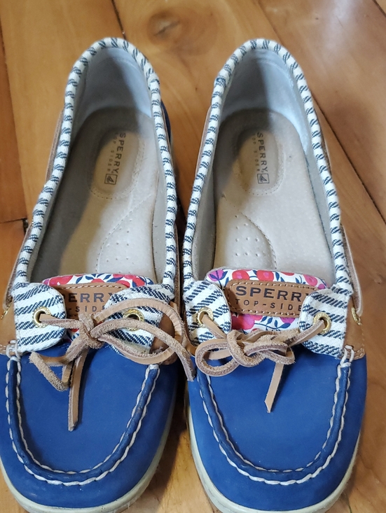 Sperry Shoes - Sperry Blue Women's Moccasin Boat Shoes with Multi-Pattern Trim 8 1/2 M